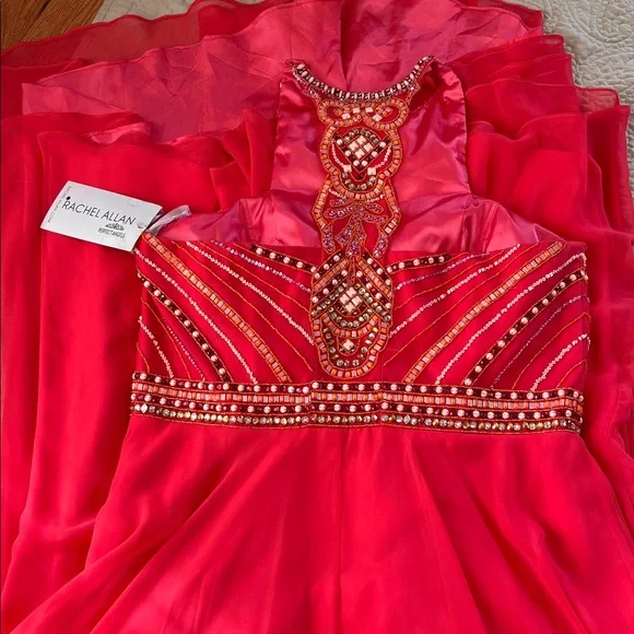 🆕 Rachel Allan Perfect Angels Beaded Halter A-Line Gown Prom Dress size 22 - Picture 2 of 14